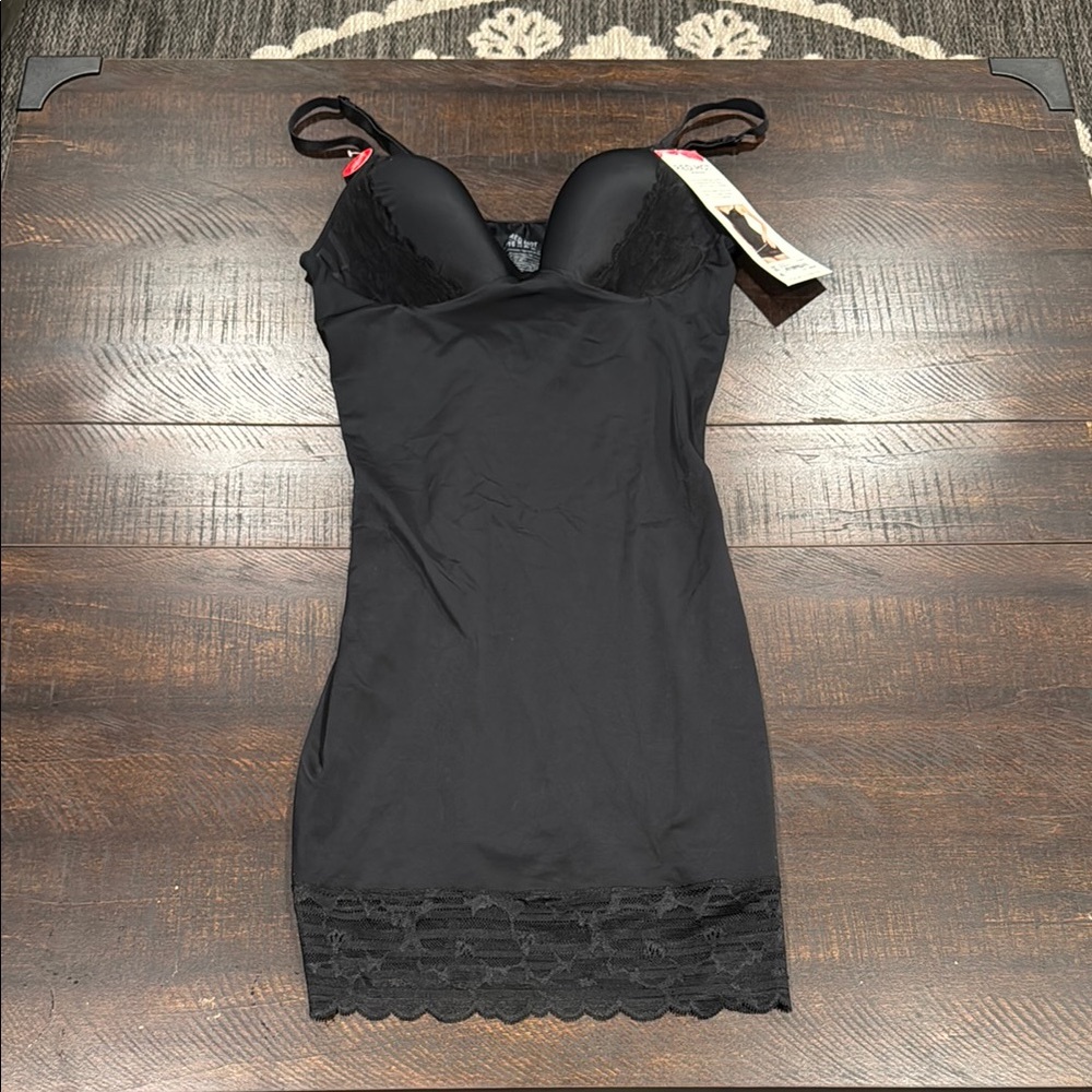 SPANX Black Chemise with Adjustable Straps and Lace Hem